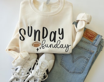 Sunday Funday Embroidered Crew - Football Embroidered Sweatshirt - Cute Football Game Day Crew - Cozy Fall Sweater