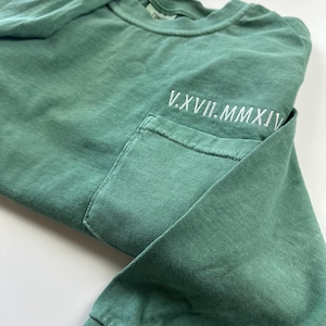 Comfort Colors Roman Numeral Pocket Long Sleeve - Personalized Date Long Sleeve Shirt - Special Date Shirt - Anniversary Gift - Wedding Date