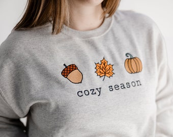 Embroidered Cozy Season Embroidered Sweatshirt - Fall Crewneck Sweater - Pumpkin Sweater Weather - Cute Fall Sweatshirt