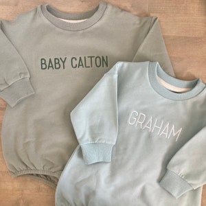 Organic Cotton Baby Bubble Romper Custom Embroidered Name Bubble Sweatshirt Romper Personalized Name Crewneck Sweatshirt Sweater image 5