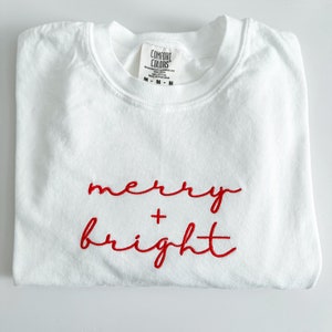 Embroidered Comfort Colors Merry and Bright Shirt - Christmas Shirt - Holiday Christmas T Shirt - Oversized Shirt for Women -