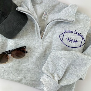 Custom Football Team Embroidred Quarter Zip Sweatshirt - Personalized Kids Sports Football Mom Sweater -