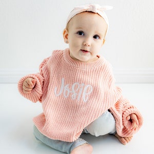 Toddler Chunky Knit Custom Embroidered Name Sweater - Personalized Oversized Pullover Sweater - Custom Text - Stitched