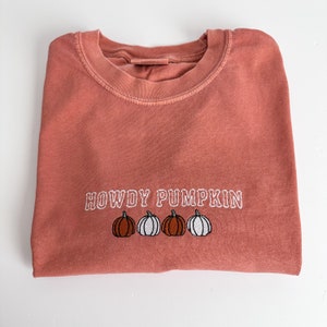 Comfort Colors Howdy Pumpkin Embroidered Shirt - Fall Halloween T Shirt - Embroidered Tee - Western - Graphic Tee