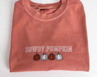 Comfort Colors Howdy Pumpkin Embroidered Shirt - Fall Halloween T Shirt - Embroidered Tee - Western - Graphic Tee