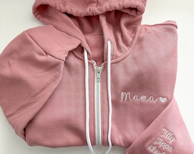 Custom Embroidered Zip Up Hoodie Sweatshirt - Mom Grandma - Custom Children Kids Names Sleeve - Personalized Gift - Grandparent Gift