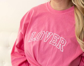 Valentines Varsity LOVER Long sleeve Shirt - Comfort Colors Long Sleeve Tee - V Day -  Cute Valentines Shirt - College Lettering