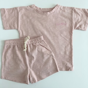 Baby & Toddler 100% Organic Cotton Two Piece Embroidered Shirt and Short Set Custom Monogram Name Outfit image 6