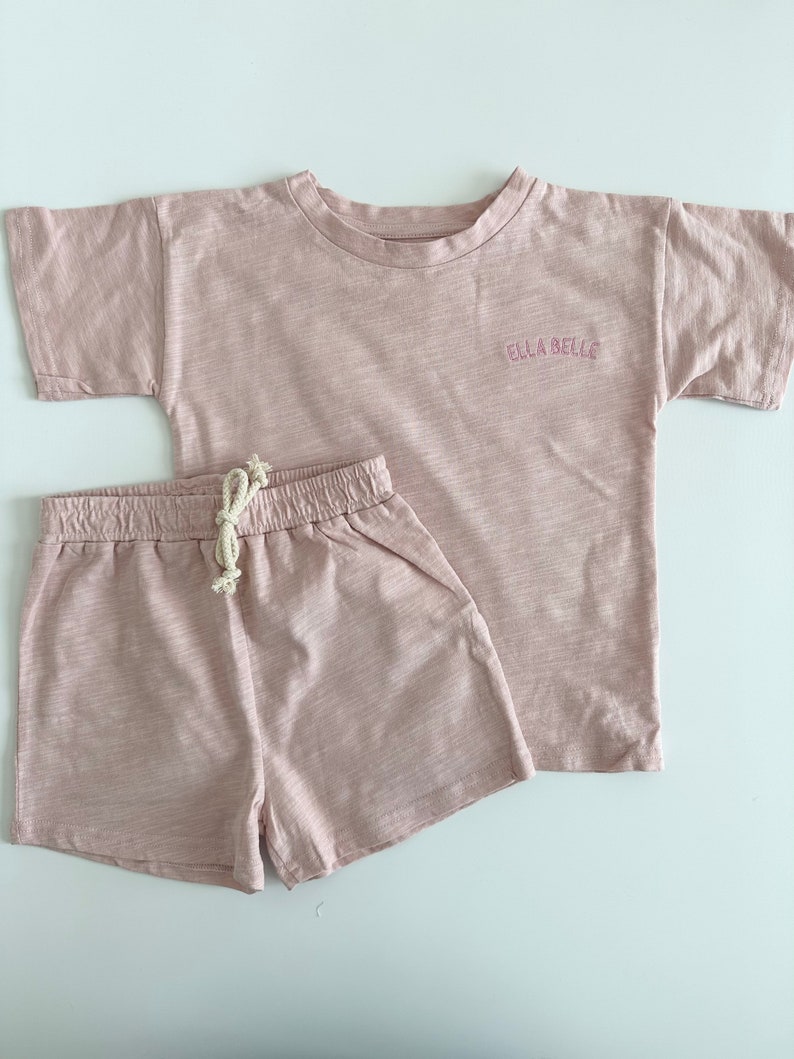 Baby & Toddler 100% Organic Cotton Two Piece Embroidered Shirt and Short Set Custom Monogram Name Outfit image 6