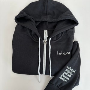 Custom Embroidered Zip Up Hoodie Sweatshirt - Mom Grandma - Custom Children Kids Names Sleeve - Personalized Gift - Grandparent Gift