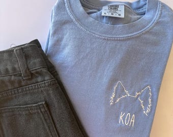 Embroidered Custom Dog Ear Comfort Colors Tee - Personalized Dog Name Crewneck Sweater - Gifts for Her - Dog Mom - Dog Lover