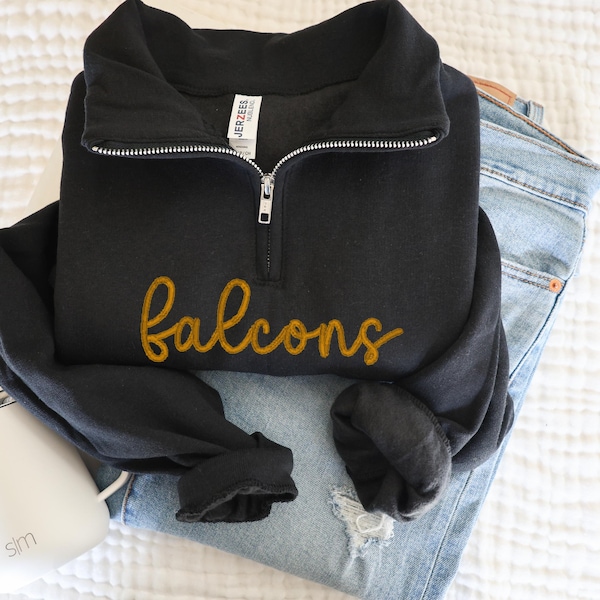 Personalisiertes gesticktes Sportteam Quarter Zip Sweatshirt - Benutzerdefinierte Team Spirt Pullover - Benutzerdefinierte Schulpullover - College Team Sport Maskottchen