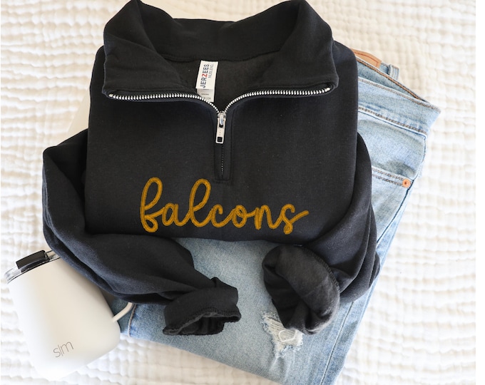 Personalized Embroidered Sports Team Quarter Zip Sweatshirt - Custom Team Spirt Sweater - Custom School Sweater - College Team Sports Mascot
