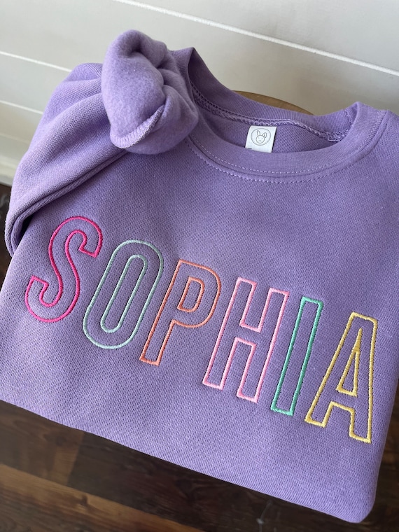 Custom Embroidered Name Sweatshirt - Block Letter Pullover - Personalized - Sweater - Monogram Block Letter - Colorful Girls Name Sweater -