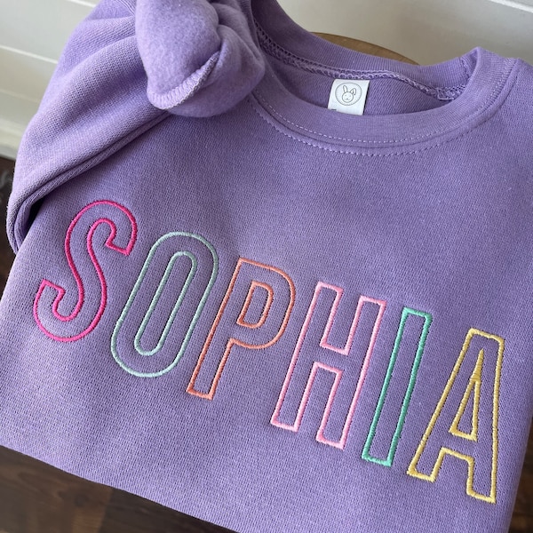 Custom Embroidered Name Sweatshirt  - Multicolor Pullover - Personalized - Sweater - Toddler Girls Block Letter - Colorful Girls Sweater -