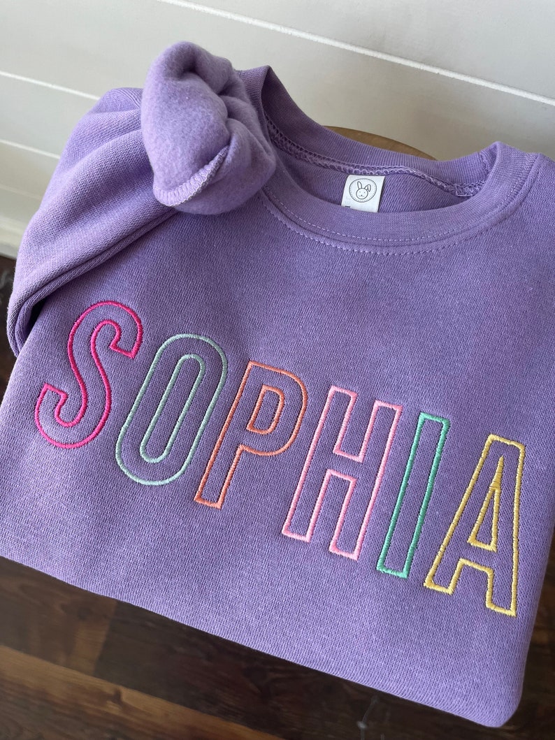 Custom Embroidered Name Sweatshirt  - Block Letter Pullover - Personalized - Sweater - Toddler Girls Block Letter - Colorful Girls Sweater -