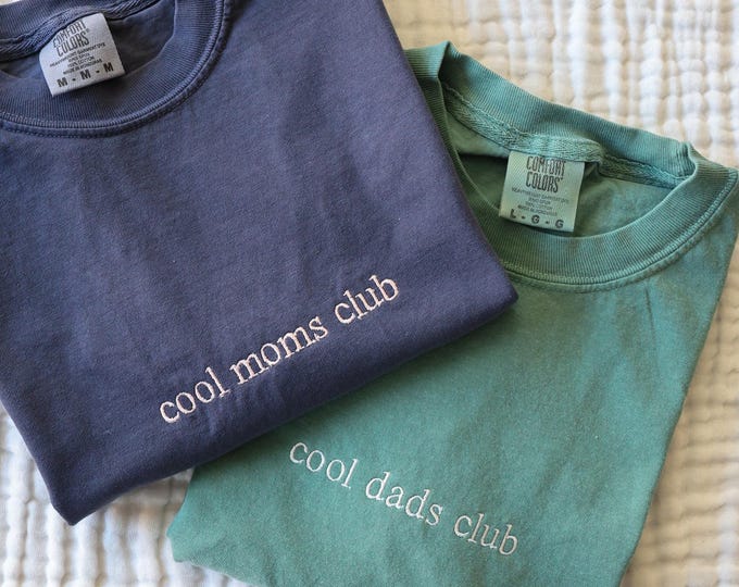 Comfort Colors Embroidered Cool Mom Club Cool Dad Club Short Sleeve Shirt - Gifts for Mom - Gift for Dad - Minimal Shirt