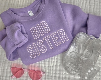 Individuell gesticktes Kleinkind Big Sister Sweatshirt - Ankündigung Pullover - Monogrammed Crewneck Pullover - Kleinkind Mädchen Schwangerschaft offenbaren -