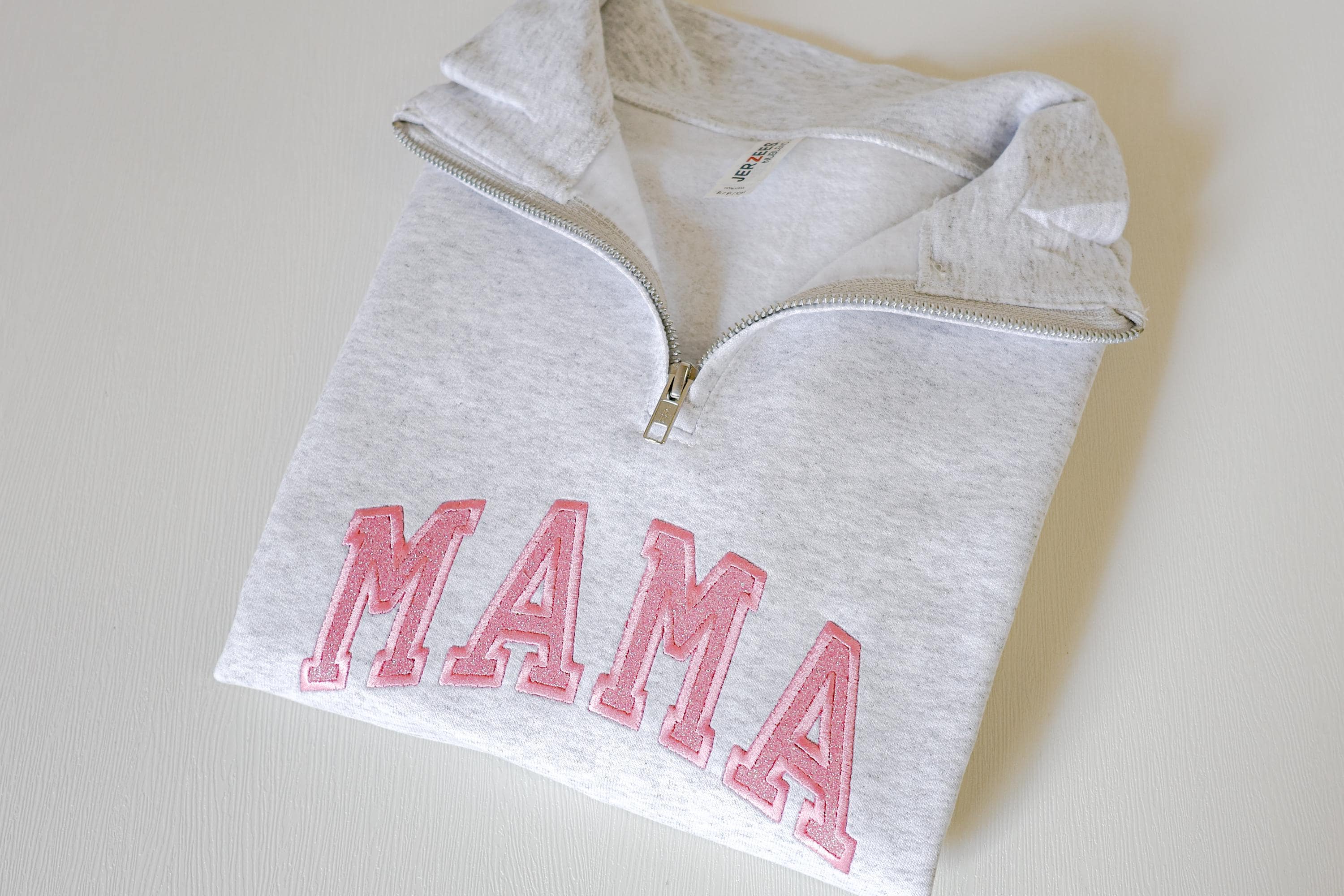 Embroidered Mama Glitter Quarter Zip Sweatshirt - Embroidered 1/4