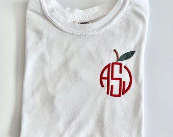 Kids Back To School Monogrammed Apple Comfort Colors Embroidered T Shirt -Customized T Shirt- Embroidered Toddler Shirt - Name - Personalize