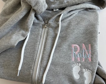 Bella Canvas Labor & Delivery Nurse Embroidered Zip Up Sweatshirt Hoodie - RN - Custom Personalized - Healthcare Worker BSN - Nurse Gift -