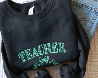 Sudadera bordada con lazo para maestra - Bonita sudadera de cuello redondo para maestra - Regalo de agradecimiento para maestra - Suéter de cuello redondo para maestra