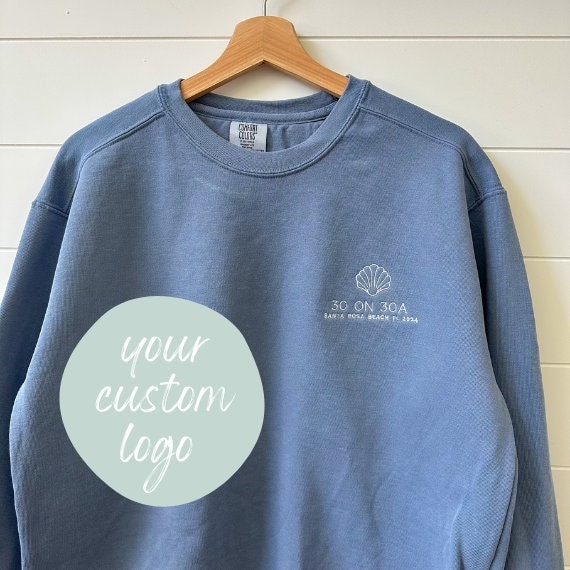 Comfort Colors Custom Logo Embroidered Crewneck Sweatshirt - Sweater Pullover - Simple Minimal -  Business Sweatshirt -Business Branding