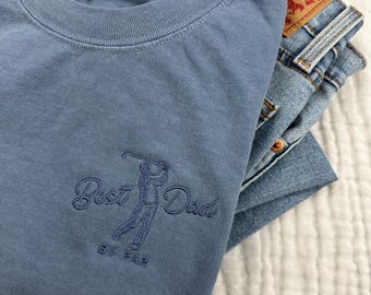 Best Dad by Par Embroidered Tee - Fathers Day Gift - Mens Comfort Colors T Shirt - Golf Lover Shirt - Cool Gift for Dads