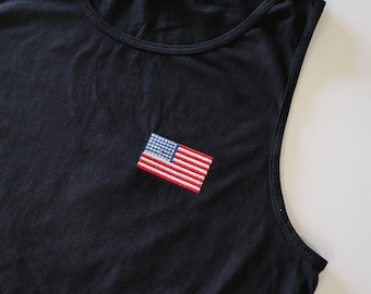 Comfort Colors Embroidered Flag Tank Top - Unisex American Flag Summer Tank - Pigment Dyed Tee - Vintage USA Tank - Gifts for Dad