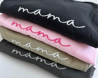 Comfort Colors Embroidered Mama Short Sleeve Shirt - Customize - Garment Dyed Short Sleeve - Name Unisex - Tone on Tone - Center