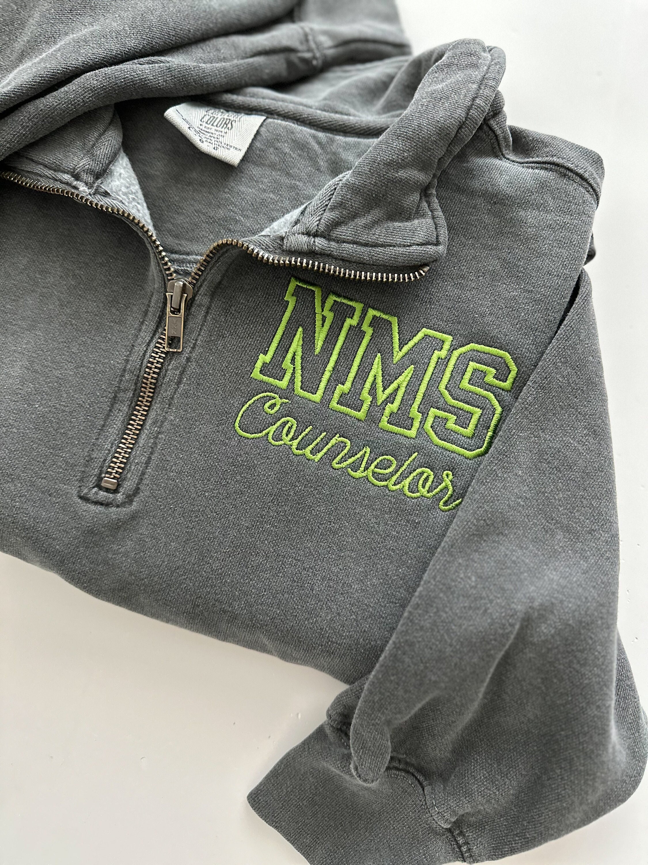 Comfort Colors Custom Text Embroidered Quarter Zip Sweatshirt - Sweater Pullover - Simple Minimal -  Business Sweatshirt - Teacher Mom