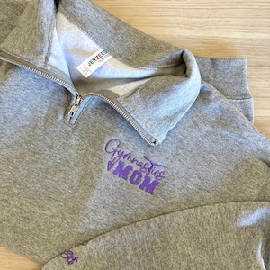 Gymnastics Mom Quarter Zip - Embroidered Gymnastics Mom Sweatshirt - Custom Sports Mom Pullover -  Meet Day Apparel - Gym Mom Gift
