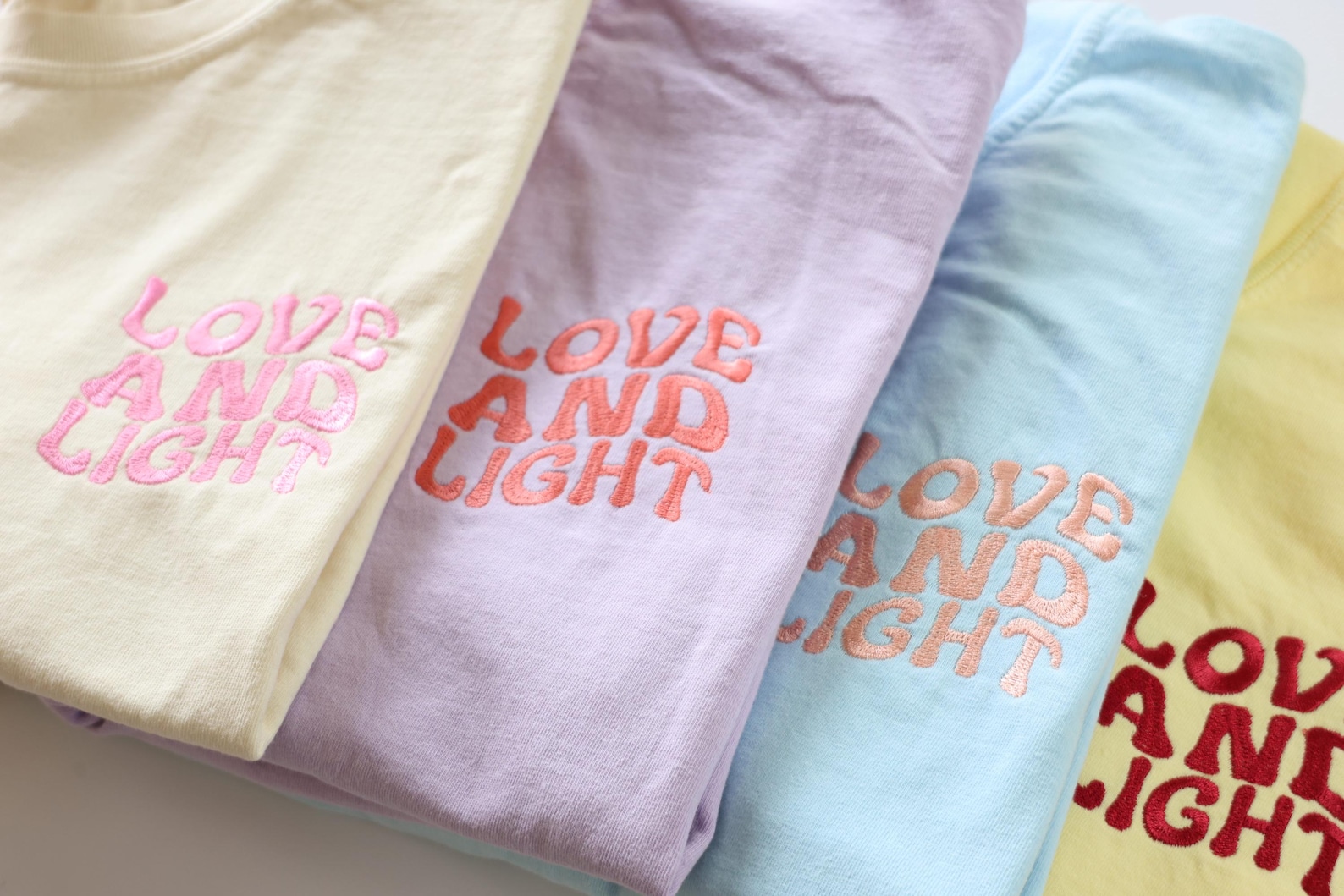 Texturized Script Clothing Embroidered Wavy Text Stacked Comfort Colors T Shirt - Personalize ...