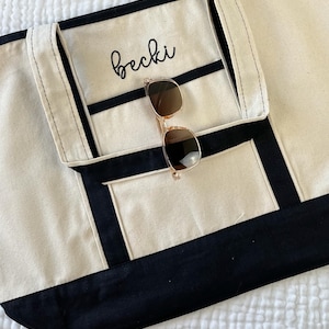 Sac fourre-tout personnalisé avec nom brodé - Sac fourre-tout XL - Cabas en toile - Cadeau pour elle - Cadeau de demoiselle d'honneur - Cadeau personnalisé - Sac personnalisé