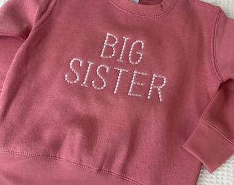 Individuell gesticktes Kleinkind Big Sister Sweatshirt - Ankündigung Pullover - Monogrammed Crewneck Pullover - Kleinkind Mädchen Schwangerschaft offenbaren -