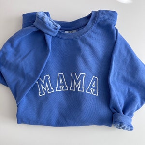 Embroidered Comfort Colors Crewneck VARSITY Mama Sweatshirt - Sweater Pullover - Simple Minimal - Personalized Gift - Gifts for Mom