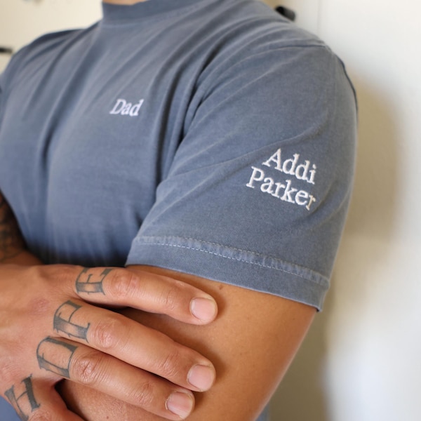 Comfort Colors Custom Dad Short Sleeve Shirt - Customize - Garment Dyed Short Sleeve - Name - Custom Kids Name - Sleeve Embroidery