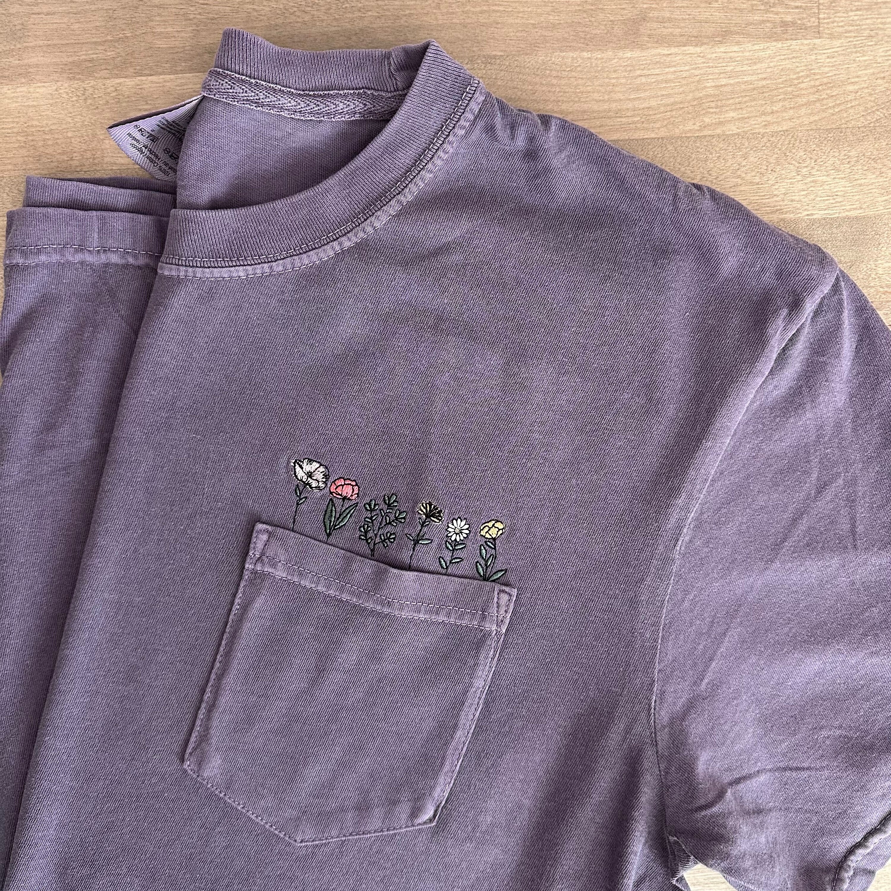 Minimal Embroidered Flower Pocket Tee - Spring Floral T Shirt - Flower ...