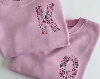 Toddler Custom Floral Initial Sweatshirt - Personalized -  Unisex Pullover Monogram -  Flower