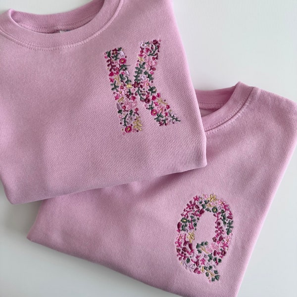 Toddler Custom Floral Initial Sweatshirt - Personalized -  Unisex Pullover Monogram -  Flower