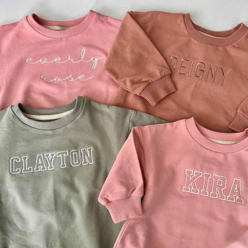 Organic Cotton Baby Bubble Romper Custom Embroidered Name Bubble Sweatshirt Romper Personalized Name Crewneck Sweatshirt Sweater image 7