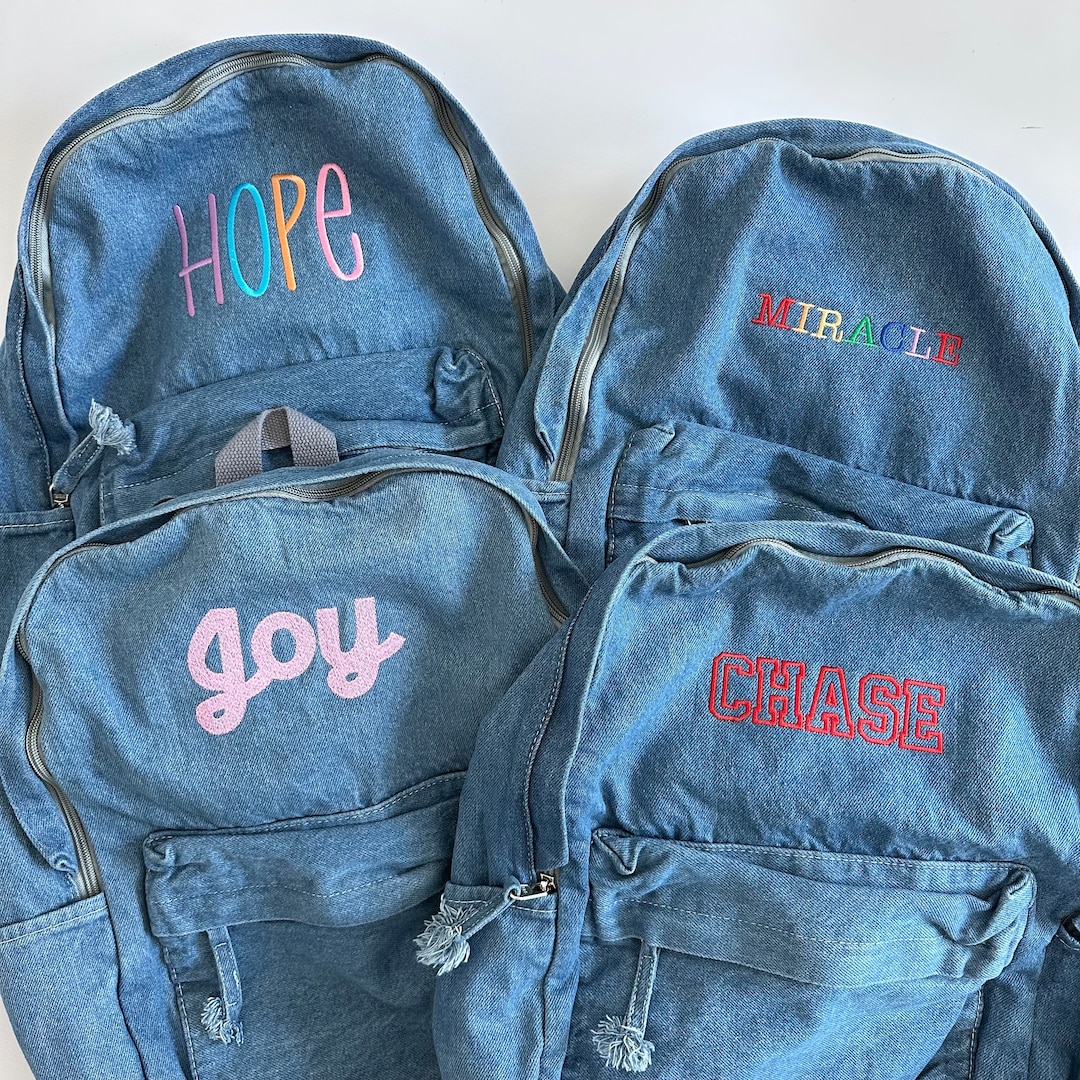 Personalized Monogrammed Embroidered Denim Name Backpack Custom