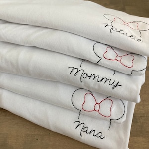 Family Custom Embroidered Minnie + Mickey Name T-Shirt Bundle - Personalized - Unisex Tees - Disneyland