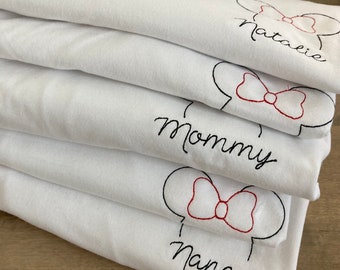 Family Custom Embroidered Minnie + Mickey Name T-Shirt Bundle - Personalized - Unisex Tees - Disneyland