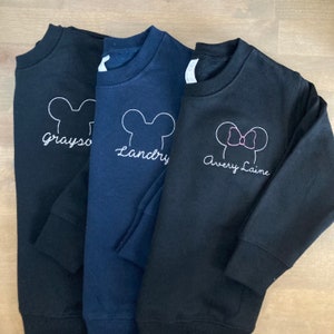 Toddler Kids/ Youth Custom Embroidered Minnie + Mickey Crewneck Sweatshirt / Baby  Pullover - Personalized - Disney