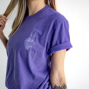 Comfort Colors Embroidered Skeleton Hand Peace Sign Tee - Customize - Garment Dyed Short Sleeve - Spooky - Halloween -