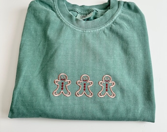 Embroidered Comfort Colors Gingerbread Tee - Simple Minimal Embroidered Shirt  - Holiday Christmas T Shirt - Oversized Shirt for Women