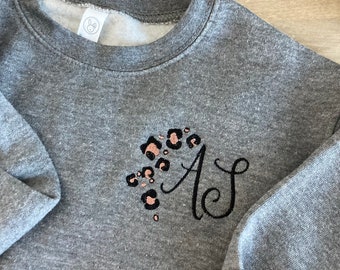Toddler Leopard Monogram Custom Embroidered Name Sweatshirt - Personalized -  Unisex Pullover -Initials Personalized - Monogram