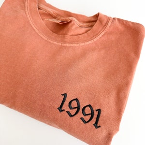 Custom Embroidered Birth Year Comfort Colors Short Sleeve T-Shirt - Personalized - Garment Dyed Crew  - Anniversary - Birthday