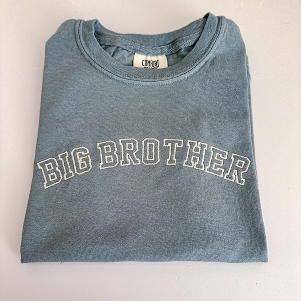 Embroidered Big Brother Comfort Colors T Shirt - Customized Varsity Name T Shirt- Embroidered Toddler Shirt - Big Sister - Block Letter